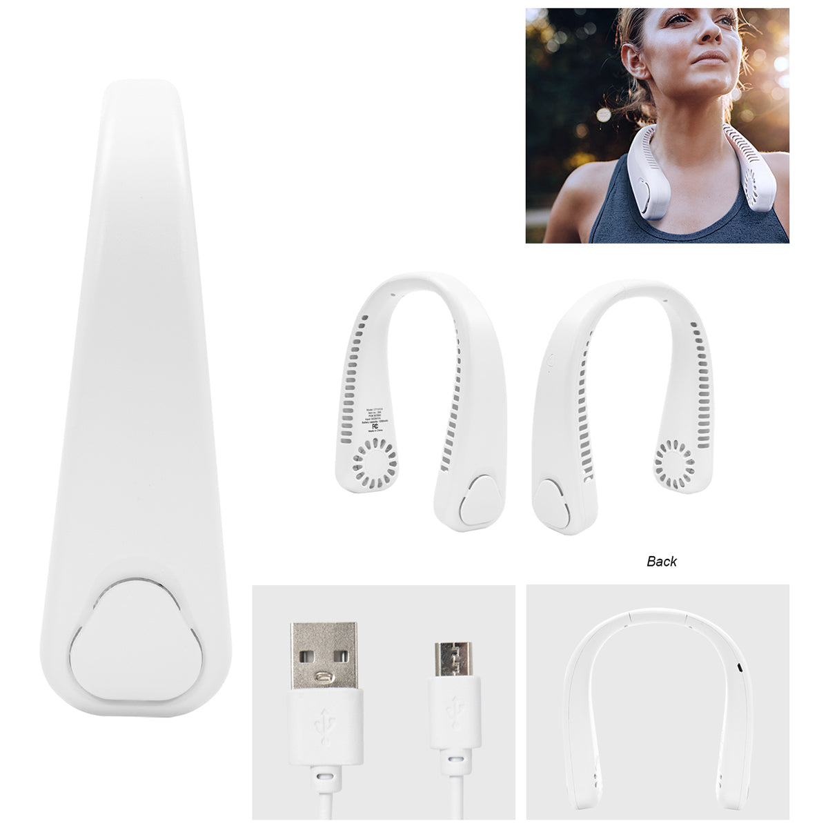 Hit White Hands-Free Rechargeable Neck Fan