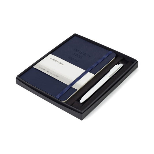 Moleskine Navy Blue Medium Notebook and GO Pen Gift Set