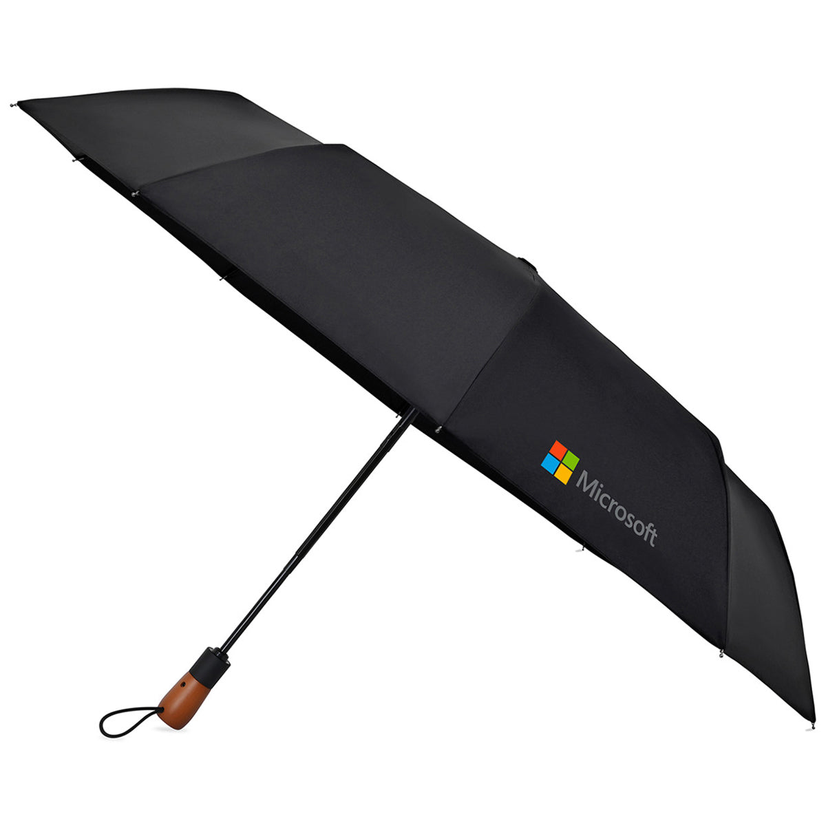Elements Black 46" Recycled Auto Open & Close Executive Folding Umbrella
