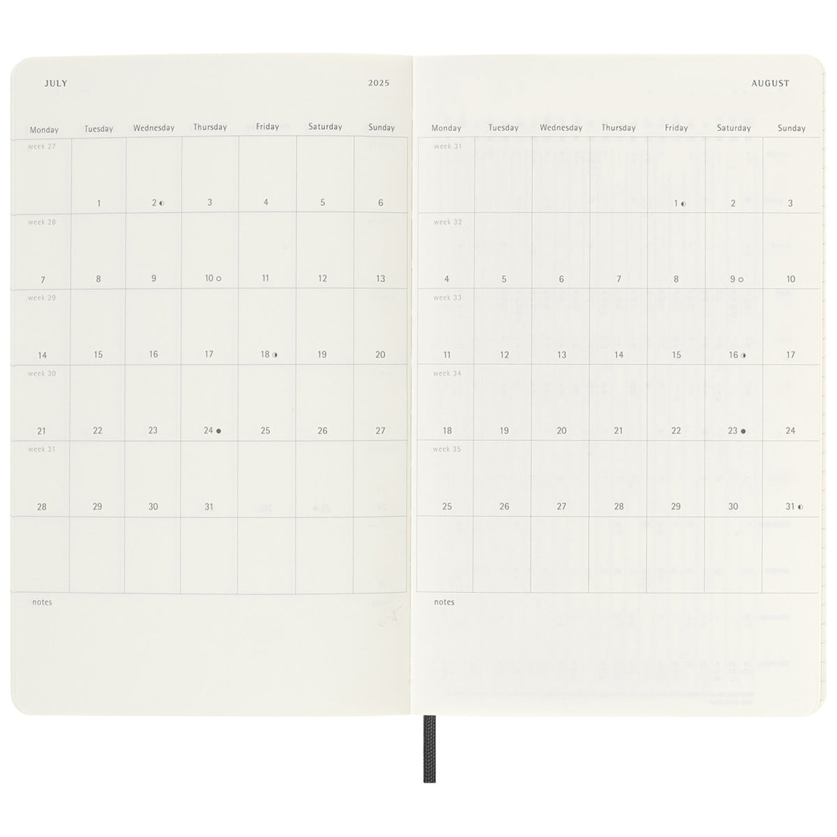 Moleskine Black Soft Cover Large 18 Month Weekly 2024-2025 Planner