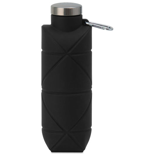 Gemline Black Clix Collapsible Silicone Bottle w/ Carabiner - 23 Oz.