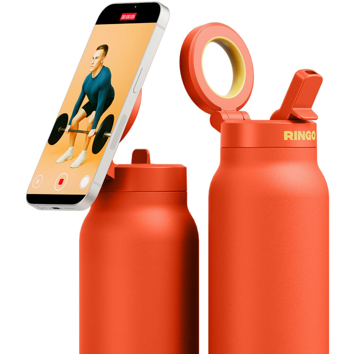 RINGO Orange Pro Water Bottle with Magnetic Booster Ring - 32 Oz.