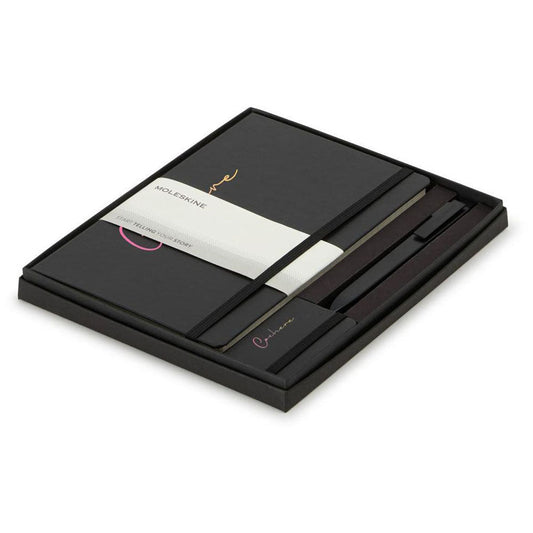 Moleskine Black Large Notebook, GO Pen, and Mini Notebook Charm Gift Set