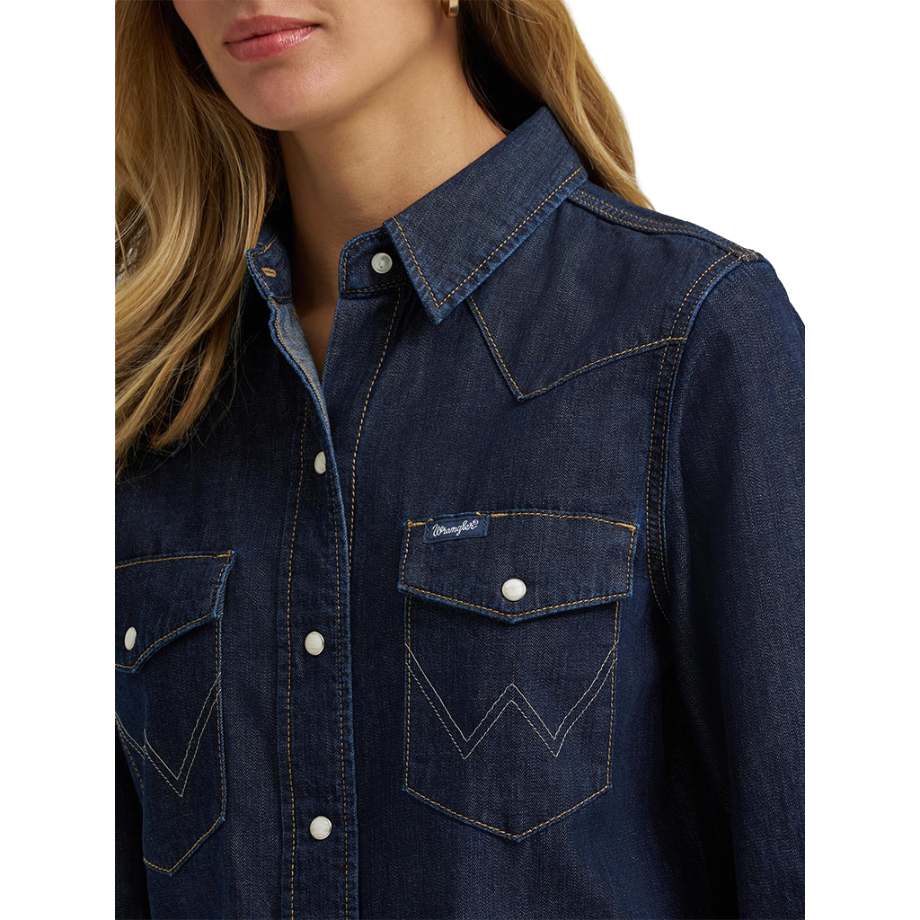 Wrangler Women's Dark Denim Long Sleeve Denim Shirt