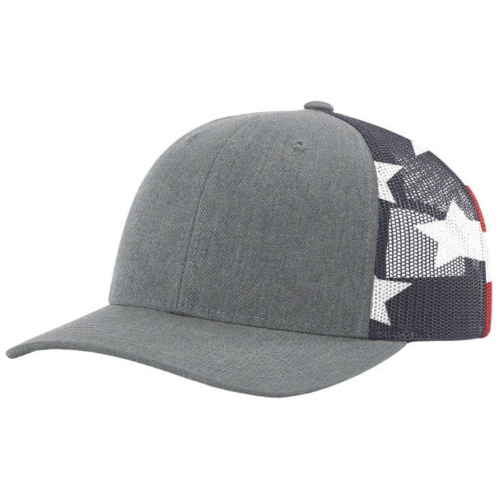 Richardson Heather Grey/Stars Stripes Printed Mesh Trucker