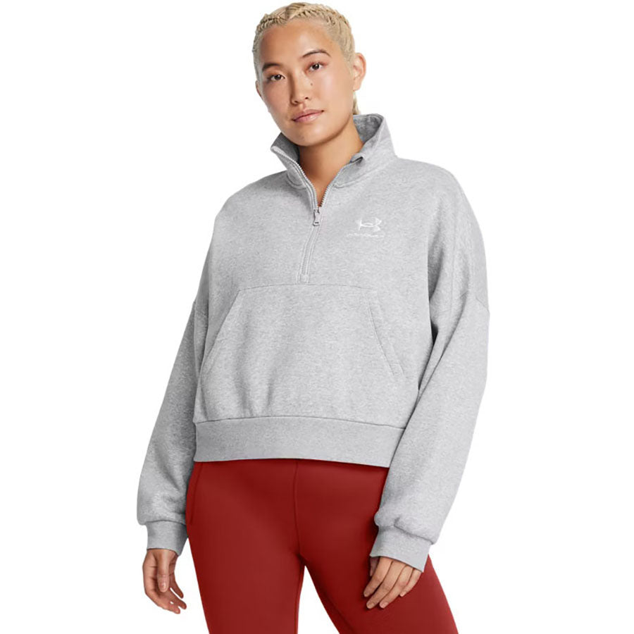 Under Armour Women's Mod Grey Light Heather/White Icon Fleece Oversized 1/2 Zip