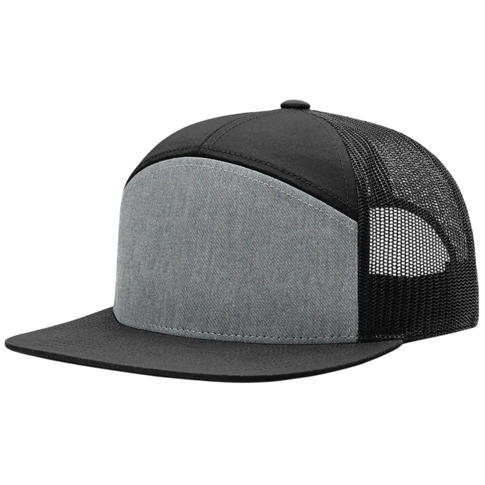 Richardson Heather Grey/Black/Black 7-Panel Trucker