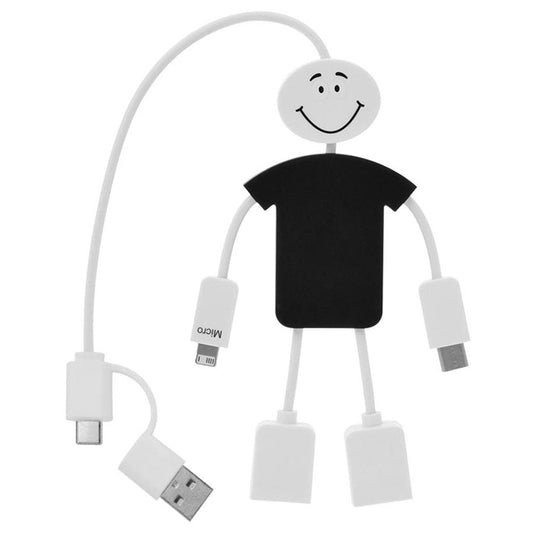 Hit White with Black Techmate 3-In-1 Charging Cable & USB Hub 2.0