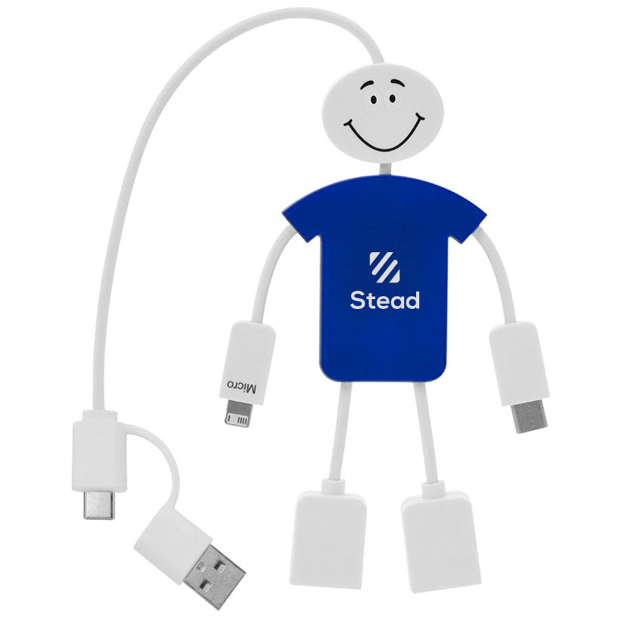 Hit White with Blue Techmate 3-In-1 Charging Cable & USB Hub 2.0