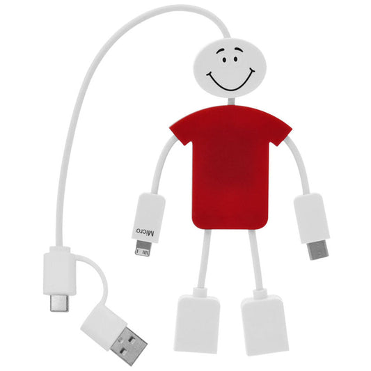Hit White with Red Techmate 3-In-1 Charging Cable & USB Hub 2.0