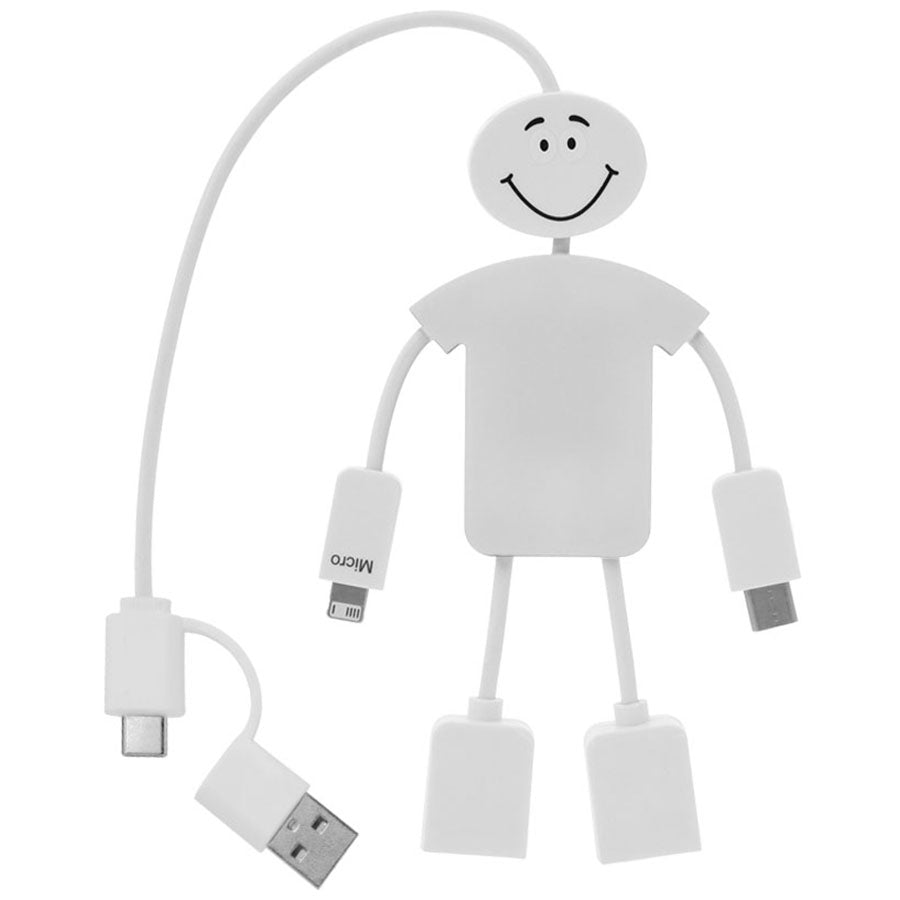 Hit White with White Techmate 3-In-1 Charging Cable & USB Hub 2.0