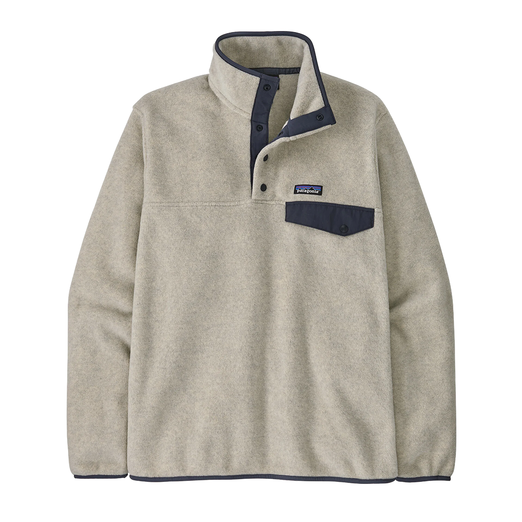 Patagonia Men's Oatmeal Heather w/New Navy Lightweight Synchilla Snap-T Fleece Pullover