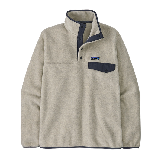 Patagonia Men's Oatmeal Heather w/New Navy Lightweight Synchilla Snap-T Fleece Pullover