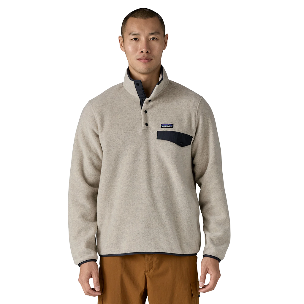 Patagonia Men's Oatmeal Heather w/New Navy Lightweight Synchilla Snap-T Fleece Pullover