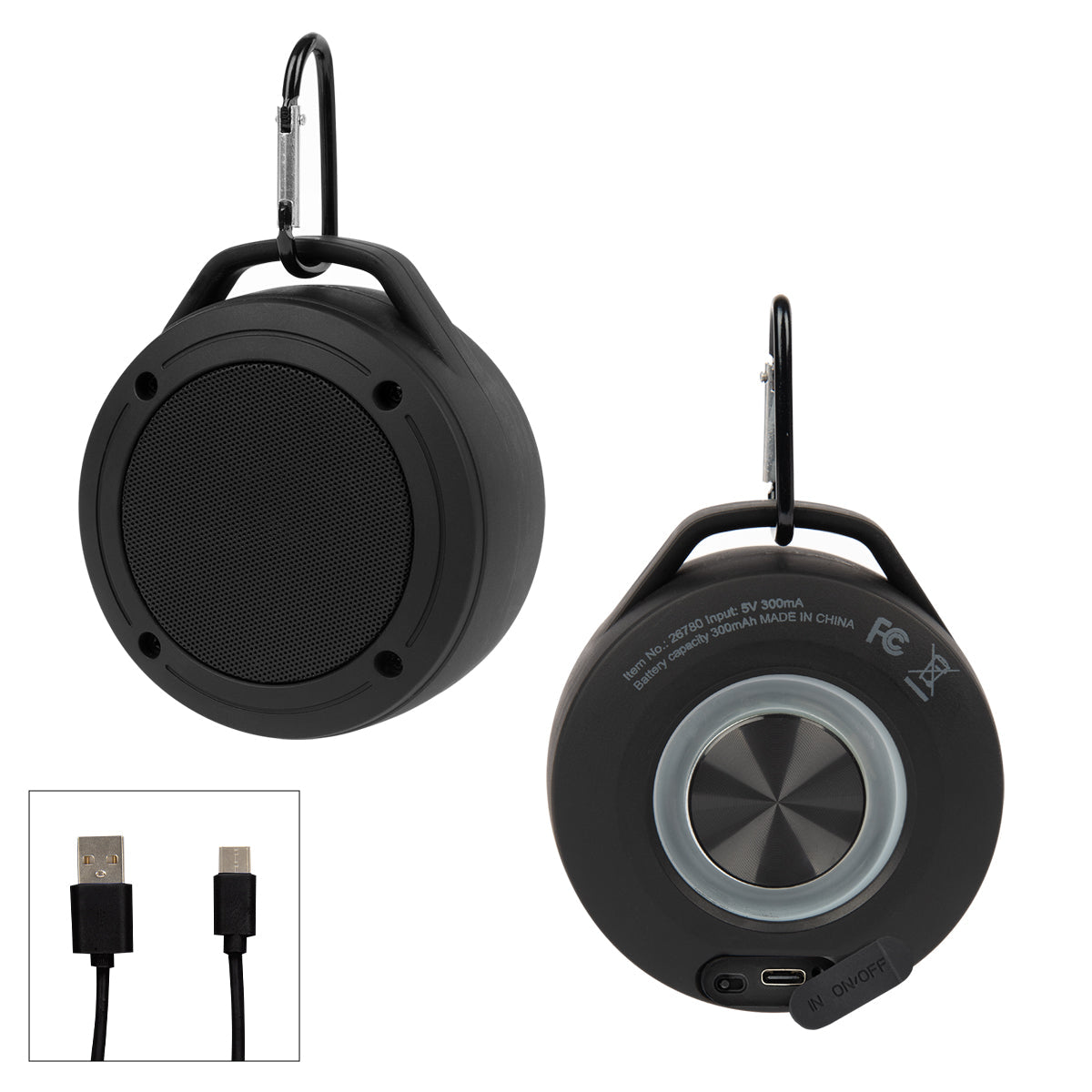 Hit Black Water Resistant Speaker Carabiner 2.0