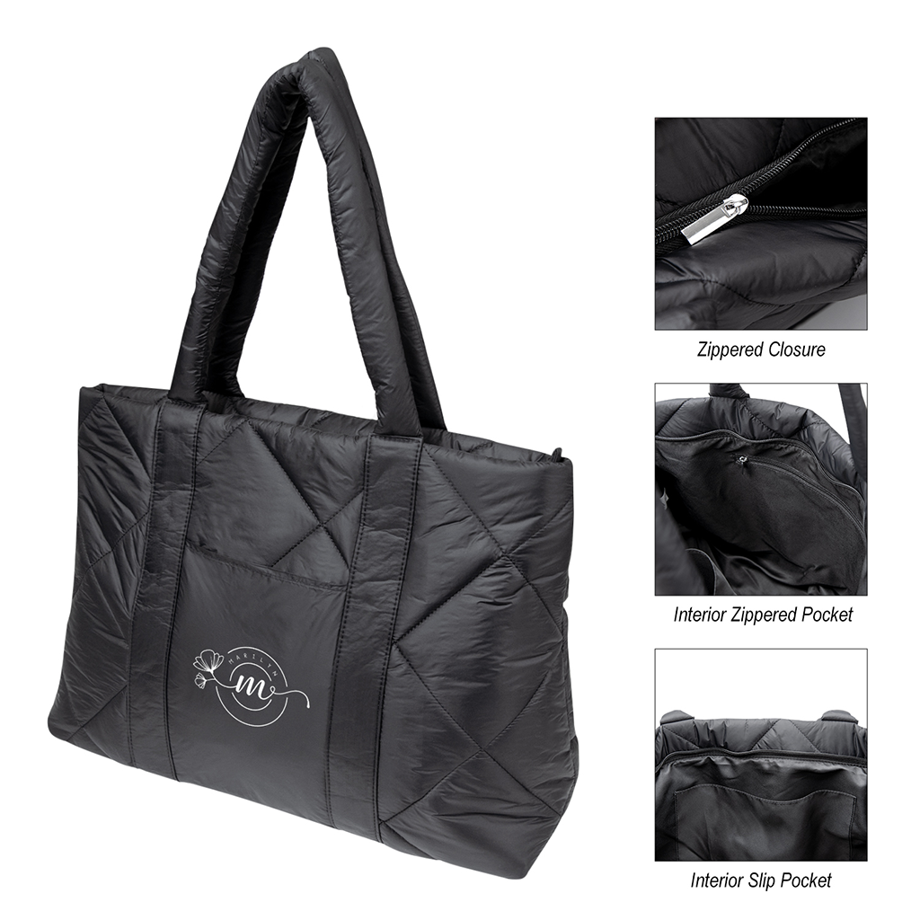 Hit Black Luxe Quilted Puffer Tote Bag