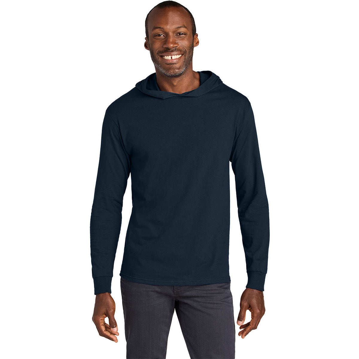 Jerzees Classics Unisex J. Navy Cotton Long Sleeve Hooded T-Shirt