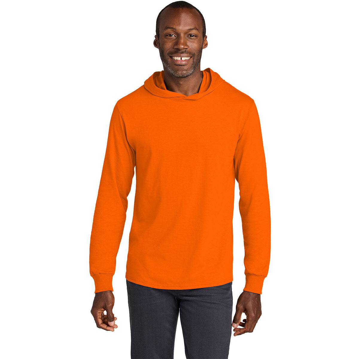 Jerzees Classics Unisex Safety Orange Cotton Long Sleeve Hooded T-Shirt