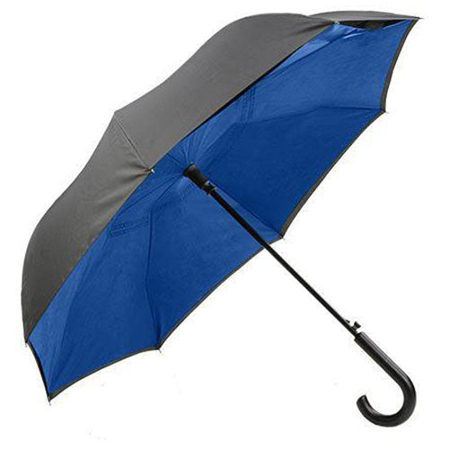 Shed Rain Black/Ocean UnbelievaBrella 48" Crook-Handled Auto-Open Reverse Close Stick Umbrella