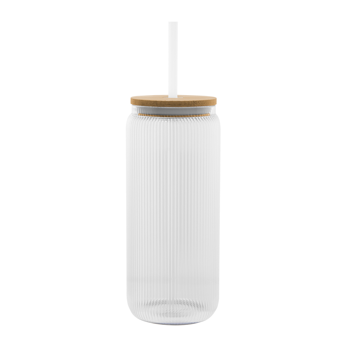 Hit White 20 Oz. Ribbed Borosilicate Glass Can With Bamboo Lid