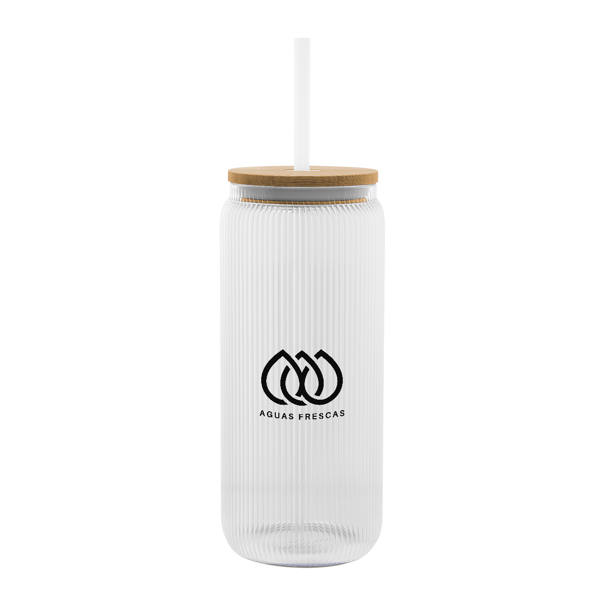Hit White 20 Oz. Ribbed Borosilicate Glass Can With Bamboo Lid