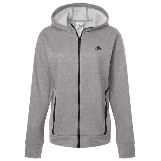 Adidas Women's Medium Grey Heather/Black Game & Go Fleece Full-Zip Hooded Sweatshirt