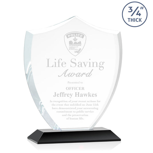 St. Regis Black Scudo Shield Award 7.25" x 8.75" x 3" with Standard Base - Laser Engraved