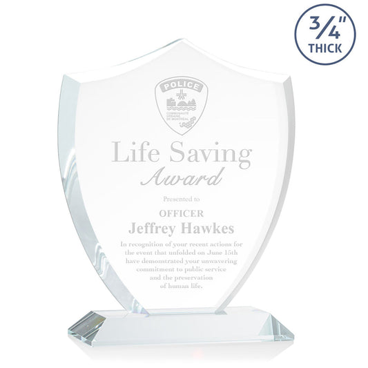 St. Regis Clear Scudo Shield Award 7.25" x 8.75" x 3" with Standard Base - Laser Engraved