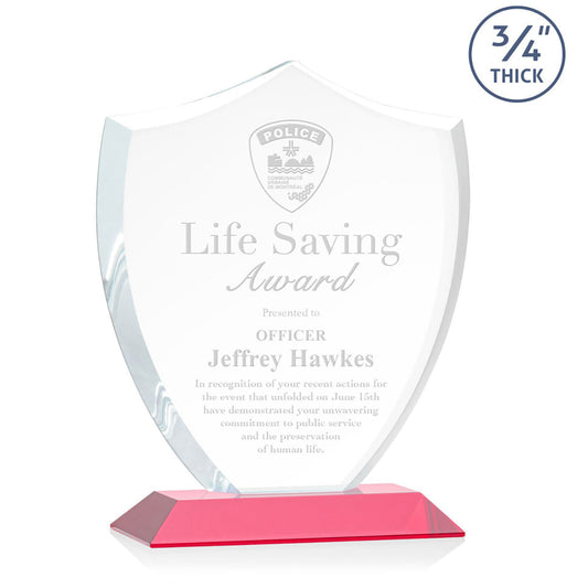 St. Regis Red Scudo Shield Award 7.25" x 8.75" x 3" with Standard Base - Laser Engraved