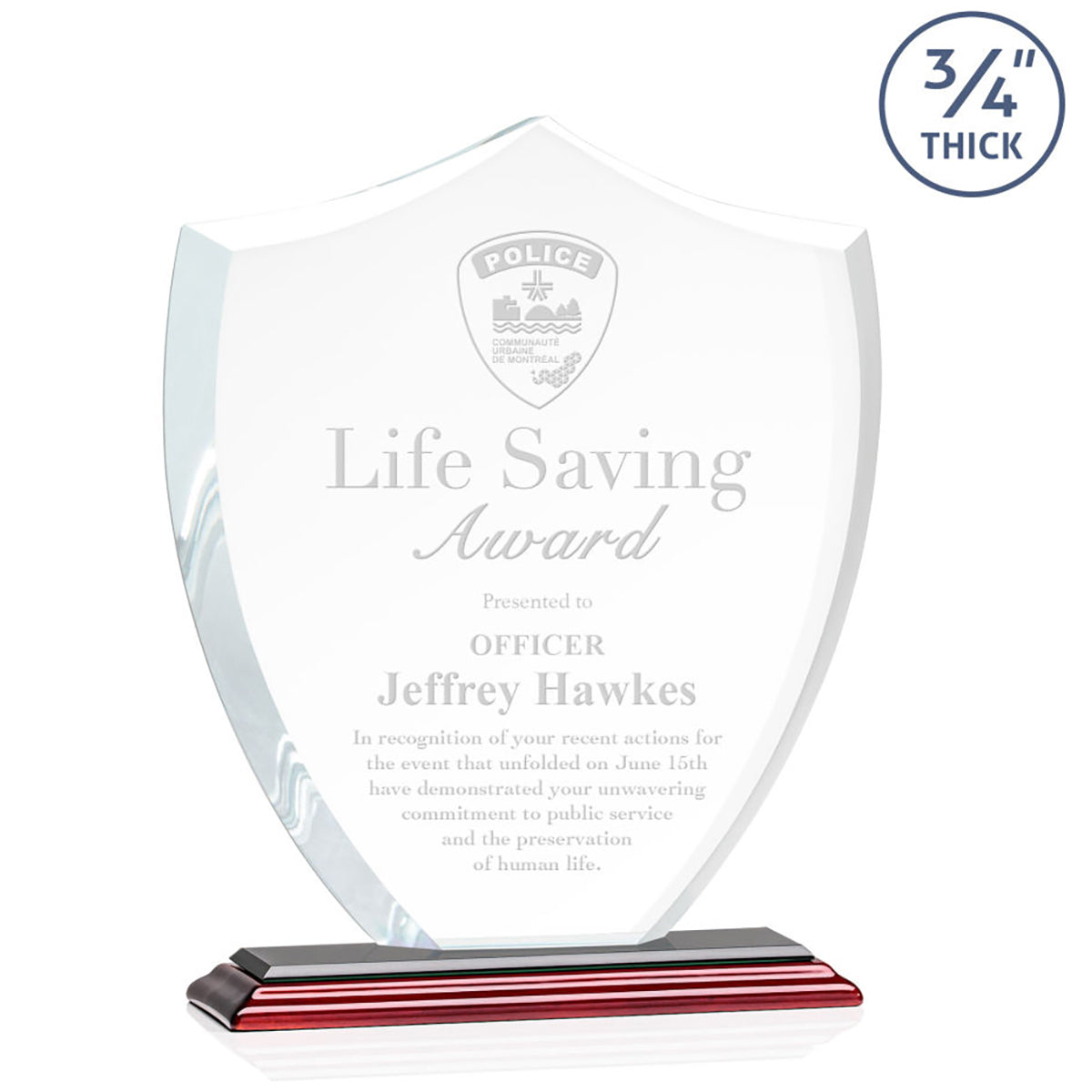 St. Regis Rosewood Scudo Shield Award 7.25" x 8.75" x 3" with Standard Base - Laser Engraved