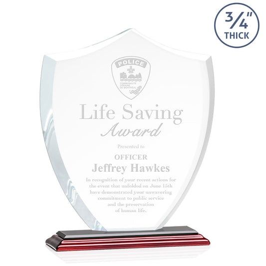 St. Regis Rosewood Scudo Shield Award 7.25" x 8.75" x 3" with Standard Base - Laser Engraved