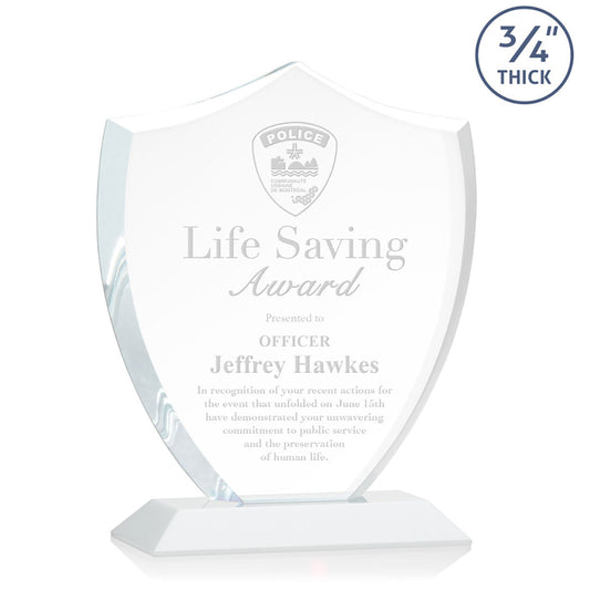 St. Regis White Scudo Shield Award 7.25" x 8.75" x 3" with Standard Base - Laser Engraved