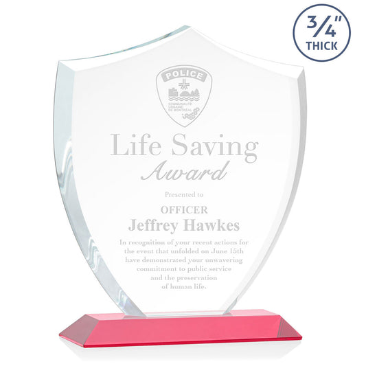 St. Regis Red Scudo Shield Award 8.125" x 9.75" x 3" with Standard Base - Laser Engraved