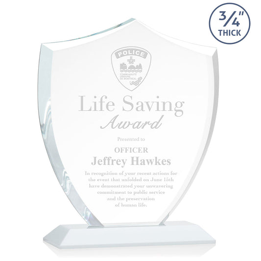 St. Regis White Scudo Shield Award 8.125" x 9.75" x 3" with Standard Base - Laser Engraved