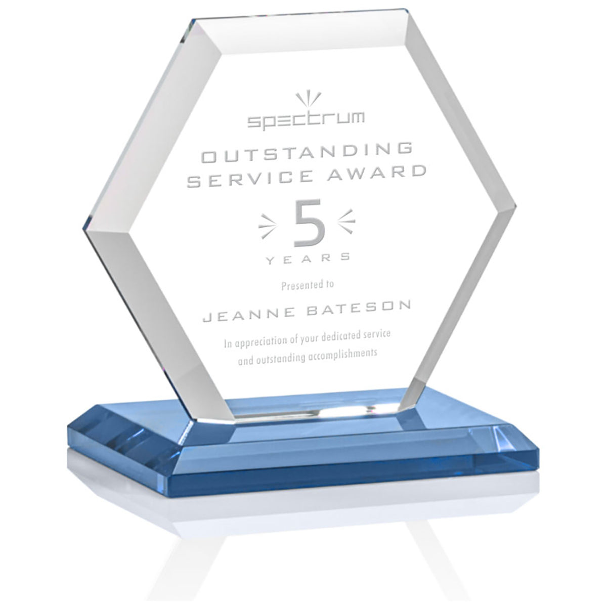 St. Regis Light Blue Barnett Award 4" x 4.25" x 3" - Laser Engraved