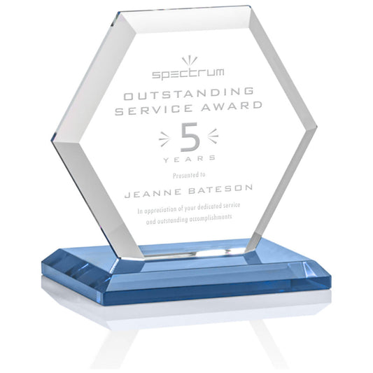 St. Regis Light Blue Barnett Award 4" x 4.25" x 3" - Laser Engraved