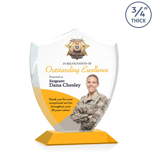 St. Regis Amber Scudo Shield Award 6.25" x 7.75" x 3" with Standard Base - Printed