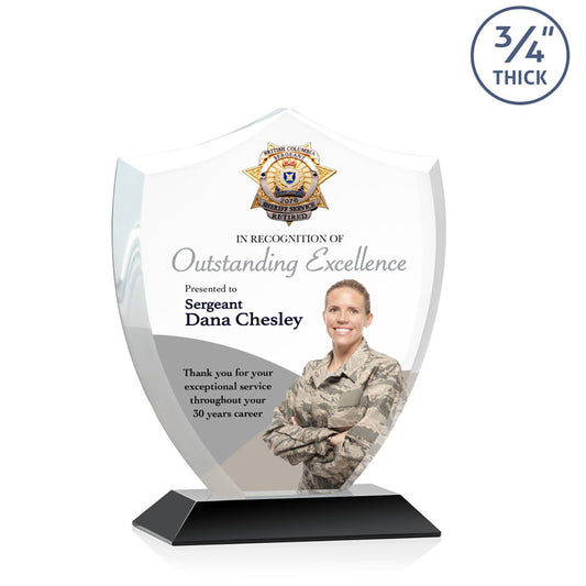St. Regis Black Scudo Shield Award 6.25" x 7.75" x 3" with Standard Base - Printed