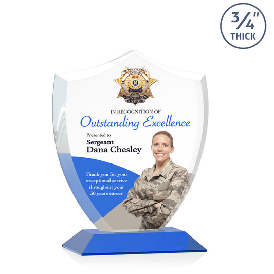 St. Regis Blue Scudo Shield Award 6.25" x 7.75" x 3" with Standard Base - Printed