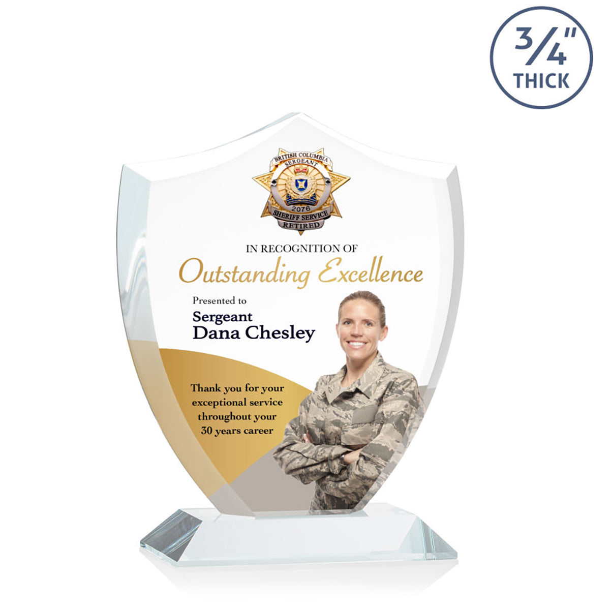 St. Regis Clear Scudo Shield Award 6.25" x 7.75" x 3" with Standard Base - Printed