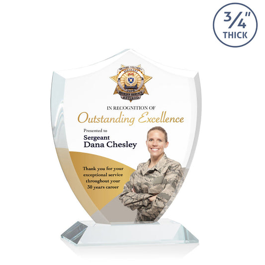 St. Regis Clear Scudo Shield Award 6.25" x 7.75" x 3" with Standard Base - Printed