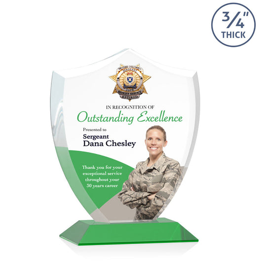 St. Regis Green Scudo Shield Award 6.25" x 7.75" x 3" with Standard Base - Printed