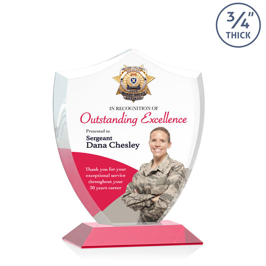 St. Regis Red Scudo Shield Award 6.25" x 7.75" x 3" with Standard Base - Printed