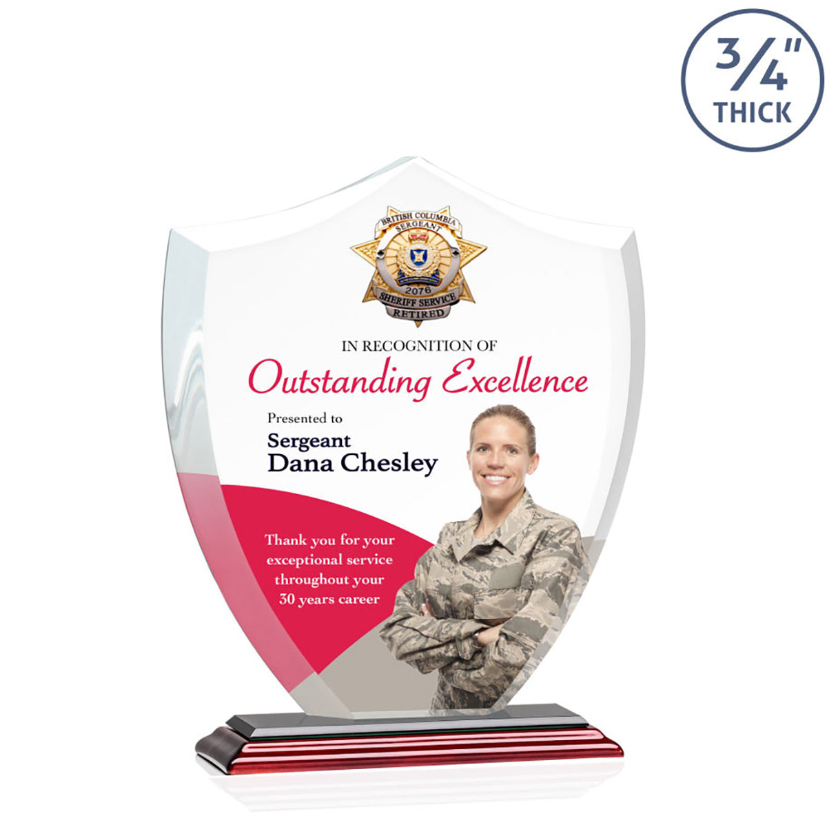 St. Regis Rosewood Scudo Shield Award 6.25" x 7.75" x 3" with Standard Base - Printed