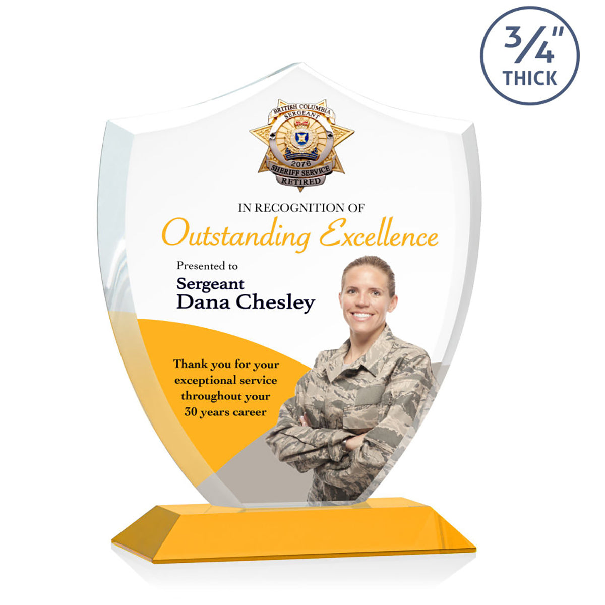 St. Regis Amber Scudo Shield Award 7.25" x 8.75" x 3" with Standard Base - Printed