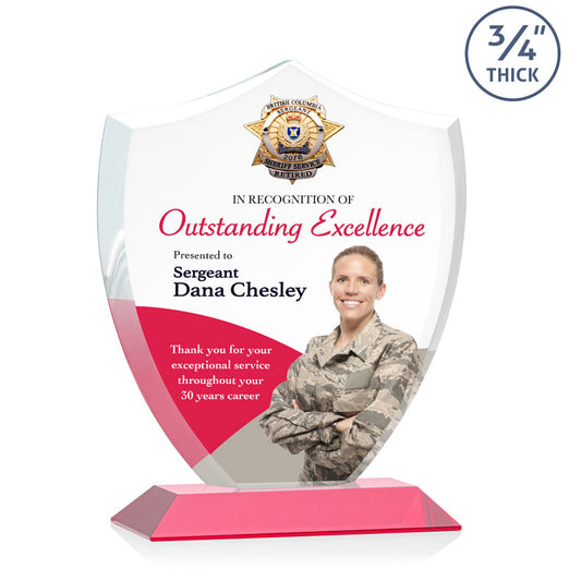 St. Regis Red Scudo Shield Award 7.25" x 8.75" x 3" with Standard Base - Printed