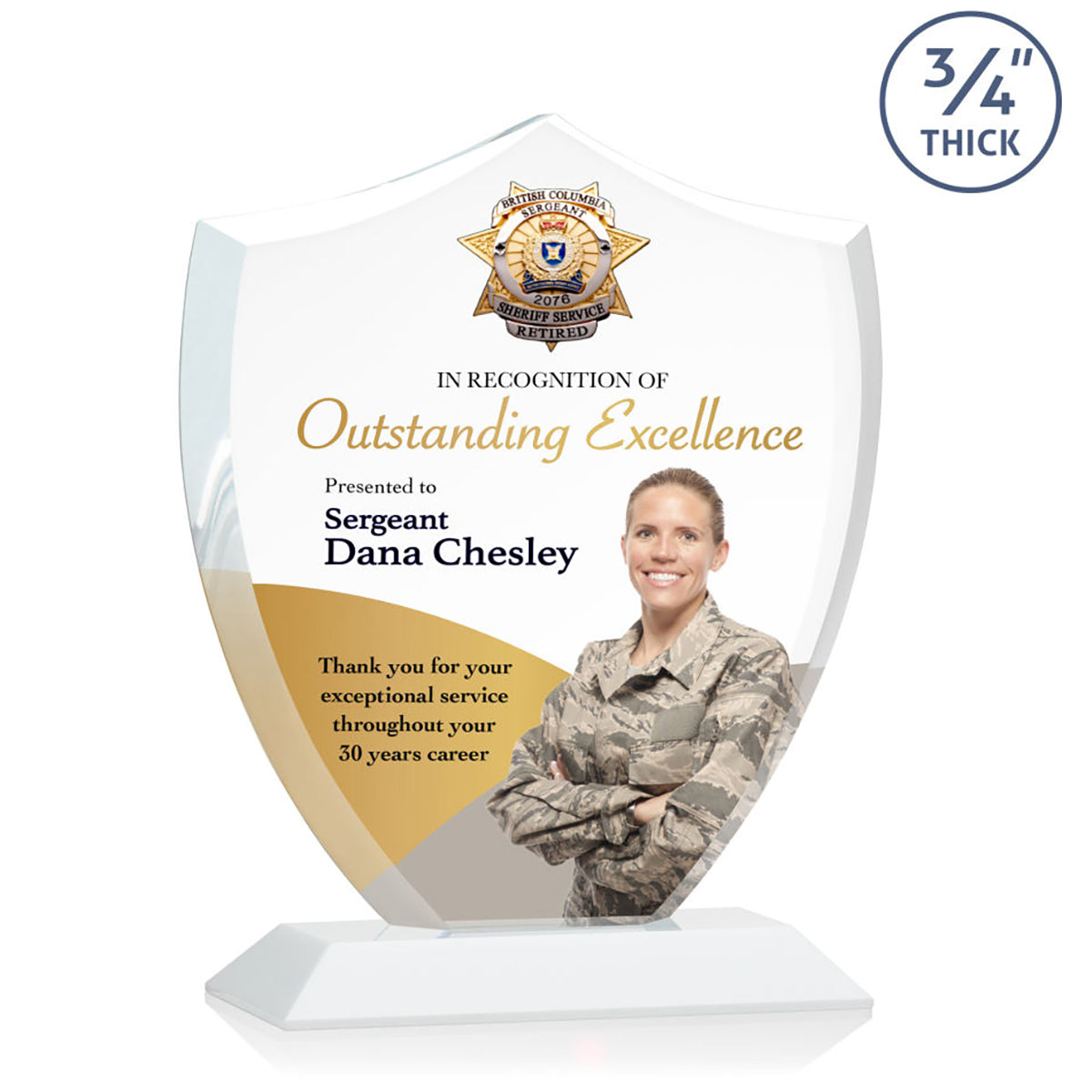 St. Regis White Scudo Shield Award 7.25" x 8.75" x 3" with Standard Base - Printed