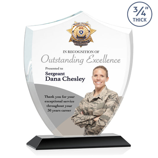 St. Regis Black Scudo Shield Award 8.125" x 9.75" x 3" with Standard Base - Printed