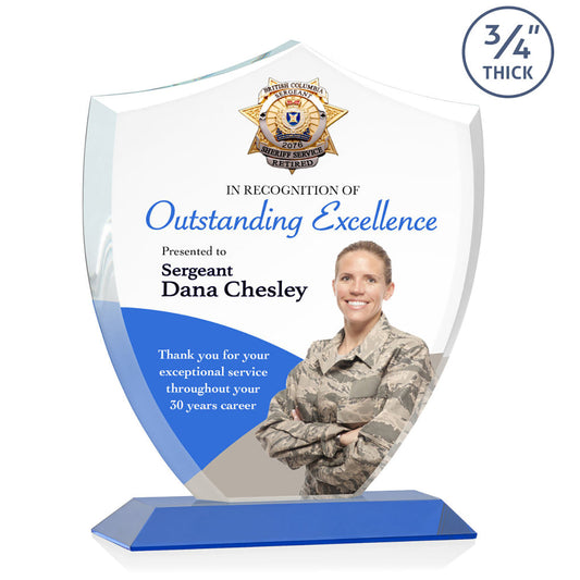 St. Regis Blue Scudo Shield Award 8.125" x 9.75" x 3" with Standard Base - Printed