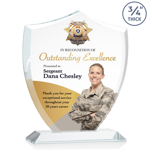 St. Regis Clear Scudo Shield Award 8.125" x 9.75" x 3" with Standard Base - Printed